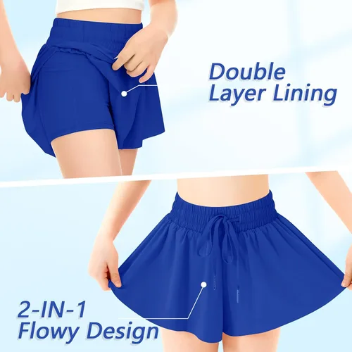 Miniatura 4 de Girls Butterfly Shorts with Pocket Flowy Athletic Shorts High Waist Preppy Running Shorts for Kids Teen