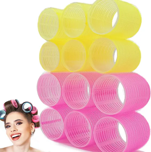 Juego de rodillos de pelo jumbo, 12 rizadores de peluquería de salón de belleza, rodillos grandes jumbo para cabello largo y corto, peinado rizado