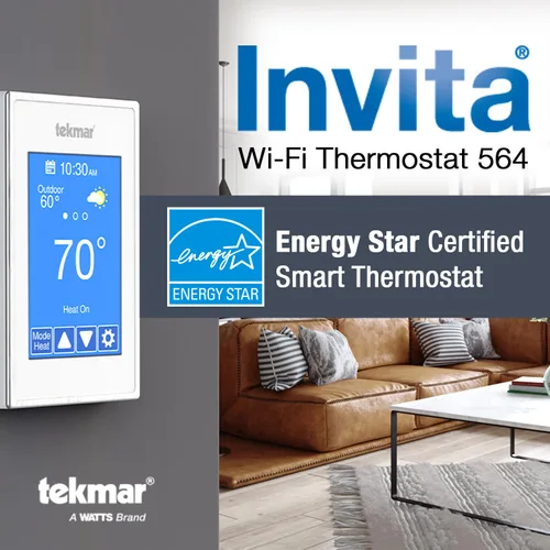Miniatura 2 de tekmar Termostato Invita Wi-Fi 2 cables, aprobado por Energy Star, hasta 2 etapas de calor, enfriamiento de 2 etapas, ventilador y 2 accesorios