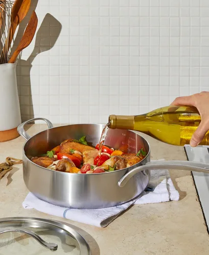 Miniatura 3 de GreenPan X Food 52 Five-Two Essentials, sartén de acero inoxidable de tres capas de 4 cuartos con tapa, sin PFAS, revestimiento múltiple, inducción