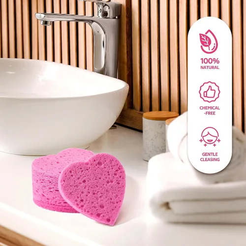 Miniatura 7 de GAINWELL 50 esponjas faciales comprimidas en forma de corazón para limpieza facial diaria y exfoliación, esponjas cosméticas de spa 100% naturales