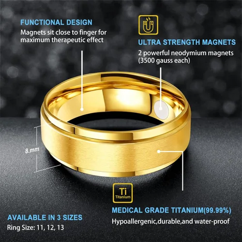 Miniatura 2 de JEROOT Anillo magnético de titanio negro de 0.315 pulgadas para hombres, anillo magnético de titanio puro de plata de 0.197 in para mujer, anillo