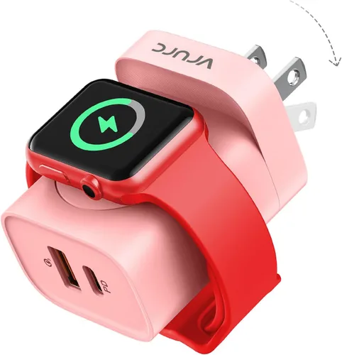 Miniatura 11 de VRURC Cargador para iPhone y Apple Watch, bloque de carga rápida USB C de 20 W, adaptador de viaje compacto 3 en 1 con 2 puertos para iPhone
