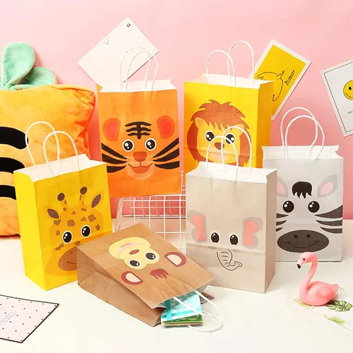 Miniatura 7 de kulusion Paquete de 18 bolsas de dulces de animales de safari para fiesta de cumpleaños con asas, suministros de fiesta temática de selva, bolsas