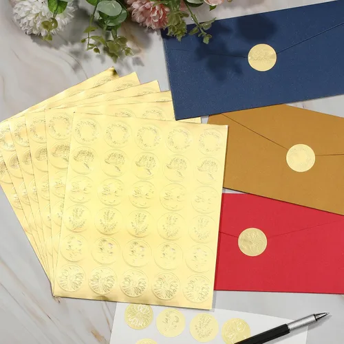 Miniatura 6 de Gersoniel 540 calcomanías de sellos de cera dorada para boda, sobre en relieve, lámina dorada, calcomanías de cera autoadhesivas para tarjetas
