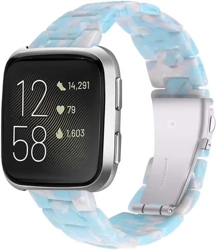 Pulsera de resina compatible con Fitbit Versa 2/Versa Lite/Versa Band para mujer, correa de pulsera de repuesto de metal con hebilla de acero