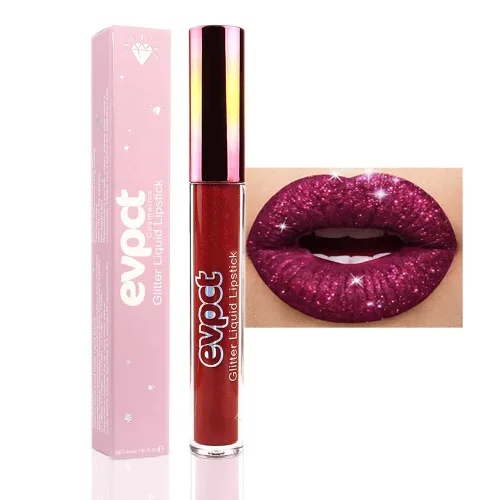 Miniatura 8 de evpct Juego de lápiz labial y brillo de labios 2 en 1 con purpurina color rosa nude metálico brillante para mujeres, de larga duración, impermeable