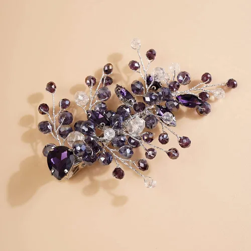 Miniatura 6 de Xerling Pinzas para el cabello de cristal negro para novias, bodas, piezas de pelo con diamantes de imitación, accesorios plateados para el cabello