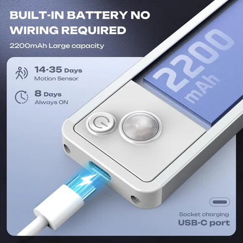 Miniatura 6 de Paquete de 5 luces para debajo del gabinete, LED, inalámbricas, 2200 mAh, recargables, con sensor de movimiento magnético, para clóset