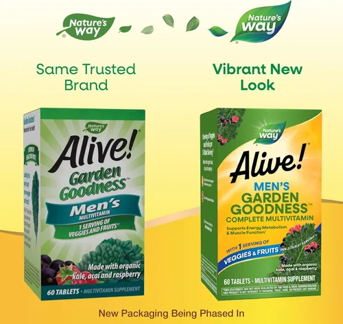 Miniatura 2 de Nature's Way Alive! Garden Goodness Multivitamínico para hombre, una porción de verduras y frutas (1), vitaminas B de alta potencia, 60 tabletas