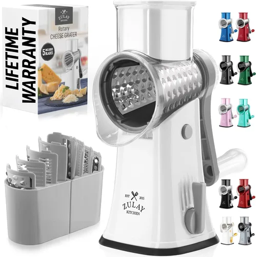 Miniatura 28 de Zulay Kitchen Rallador rotativo de queso de 5 cuchillas, rallador de queso manual de manivela con succión reforzada y 5 tambores intercambiables