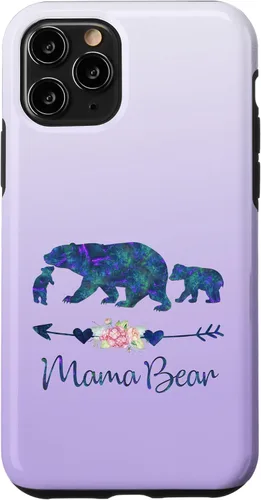 Miniatura 29 de Teal Blue Purple Floral Mama Bear and Two Cubs Silver Purple Case for iPhone 17