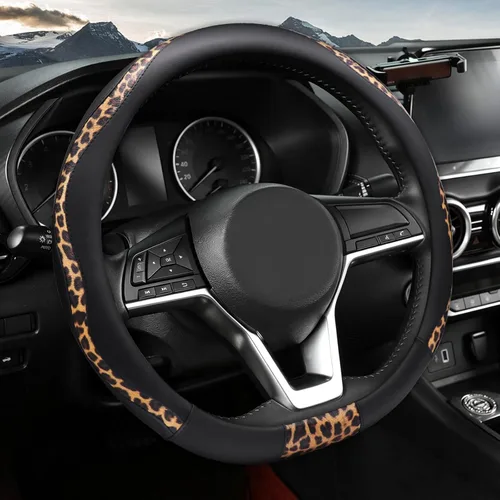Miniatura 11 de ZHOL Funda para volante con estampado de vaca, cubierta de volante de automóvil en forma de D, piel de microfibra de 14 1/2-15 pulgadas