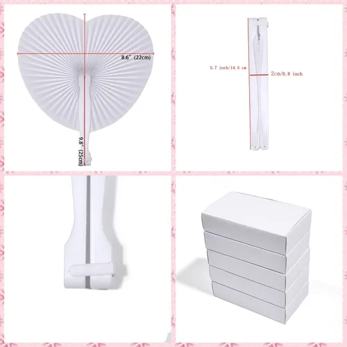 Miniatura 2 de 60 abanicos de papel blanco, abanicos plegables de mano para mujeres, abanicos de mano plegables decorativos de corazón para bodas, novias, Corazón