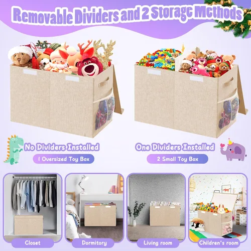 Miniatura 6 de Caja grande de almacenamiento de juguetes con divisor de tapa, organizador de juguetes plegable resistente, cofre organizador, contenedores, cajas