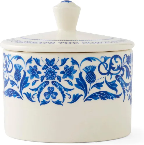 Miniatura 5 de Portmeirion Inicio y regalos Spode King Charles III Coronation - Azucarero cubierto con tapa de 9.5 fl oz, patrón azul y blanco fabricado