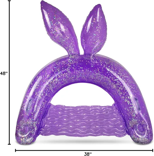 Miniatura 8 de POZA Silla flotante inflable de conejo, flotadores inflables de confeti brillante, 2 portavasos y asas integrados, silla flotante inflable