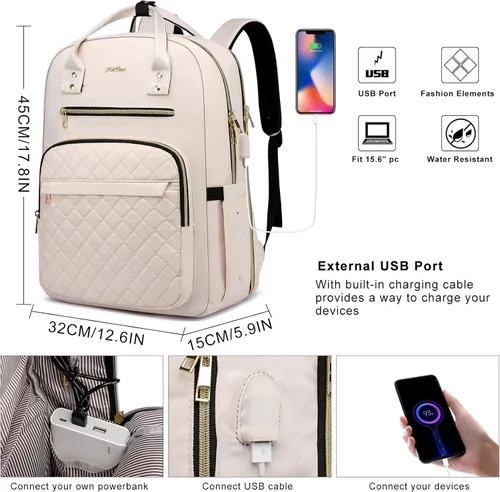 Miniatura 7 de YAMTION Mochila para mujeres y adolescentes, mochila escolar TSA para laptop con USB para estudiantes universitarios, negocios, oficina, trabajo