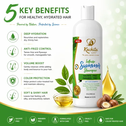 Miniatura 2 de Kachita Spell Nuevo Champú Hidratante Hidratante Intenso Verano Sin Sulfatos y Parabenos Para Cabello Seco Medio a Grueso, Color Tratado Hecho