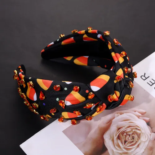 Miniatura 4 de PHALIN Diadema de Halloween para mujer, accesorios de Halloween con diamantes de imitación, caramelo, calabaza, fantasma, diadema anudada