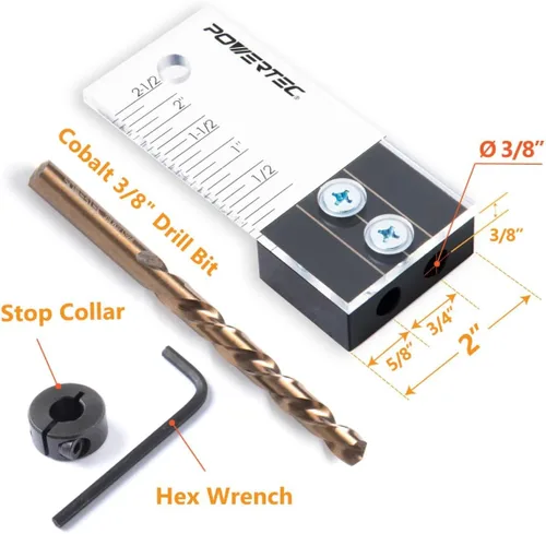 Miniatura 6 de POWERTEC Kit de plantilla de clavija, kit de plantilla de clavija de 3/8 pulgadas, plantillas de clavijas para carpintería, marca testigo de corte