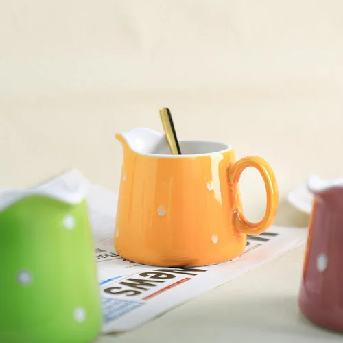 Miniatura 3 de CHOOLD Crema de cerámica de lunares con asa, jarra de crema de café y leche de 8.5 onzas para cocina Amarillo