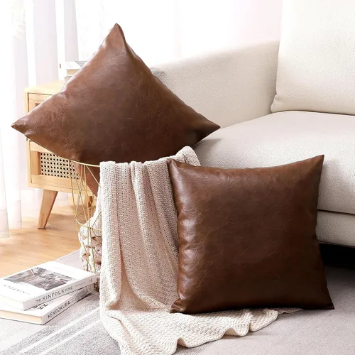 Miniatura 9 de OTOSTAR Juego de 2 fundas de almohada de piel sintética de 18 x 18 pulgadas, modernas, decorativas, cuadradas, decorativas, cuadradas, para Marrón