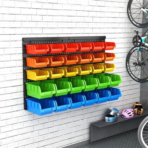 Miniatura 5 de Kit de 30 contenedores de almacenamiento montados en la pared, estante organizador de herramientas, organizador de hardware de garaje, contenedores