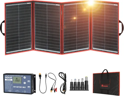 Miniatura 11 de DOKIO - Kit de panel solar plegable portátil de 100 W, diseño compacto de 48 x 66 cm, 2.4 kg, con controlador independiente y USB, cargador