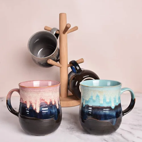 Miniatura 7 de Bosmarlin Taza de café grande de cerámica, taza de té grande para oficina y hogar, 21 onzas, apta para lavavajillas y microondas, 1 unidad Rosa