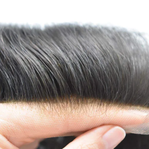 Miniatura 22 de Peluca de repuesto de cabello natural de poliuretano con encaje frontal para hombre (7x9 pulgadas, densidad de luz, 1B40# negro natural con 40% gris)