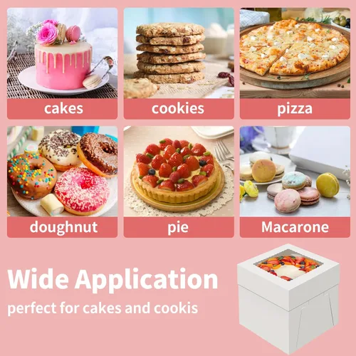 Miniatura 6 de WINKIO Paquete de 4 cajas para pasteles de 8 pulgadas, contenedor desechable de transporte de pasteles, cajas blancas de panadería con ventana