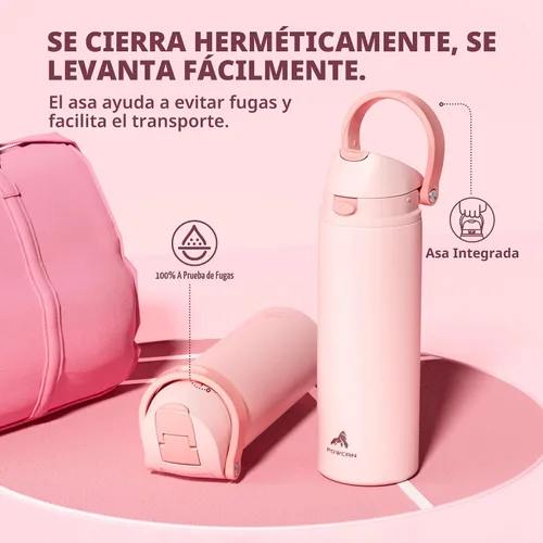 Miniatura 4 de POWCAN - Botella de agua aislada, 24 oz, tapa 2 en 1, boquilla de botón, popote abatible, a prueba de fugas, acero inoxidable, para portavasos