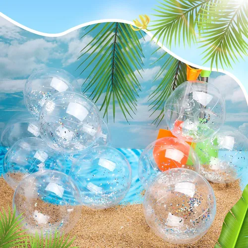 Miniatura 7 de Hungdao 25 bolas inflables de playa con purpurina de 8 pulgadas, mini bola de confeti flotante transparente para niños, pelota de fiesta temática