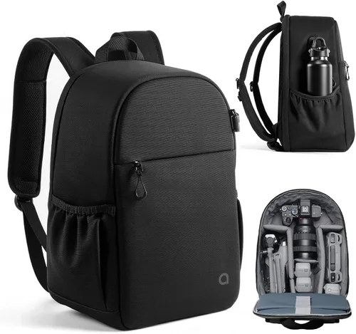 llano Mochila compacta para cámara DSLR/SLR/sin espejo, bolsa de fotografía con ranura para laptop (para MacBook de 14 pulgadas) y soporte para