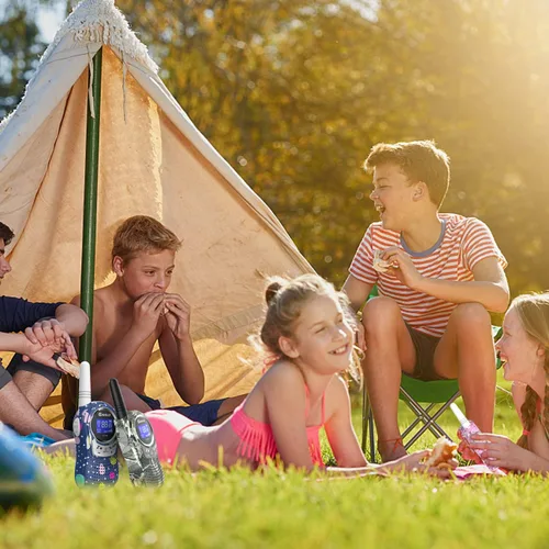 Miniatura 6 de QNIGLO Walkie Talkies para acampar para niños recargables, Walkie Talkies de camuflaje para niños y niñas, adecuados para juegos de aventura al aire