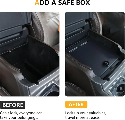 Miniatura 3 de Caja de seguridad con cerradura de combinación de 3 dígitos, organizador de consola central, compatible con 2017 2018 2019 Ford F150, inserto