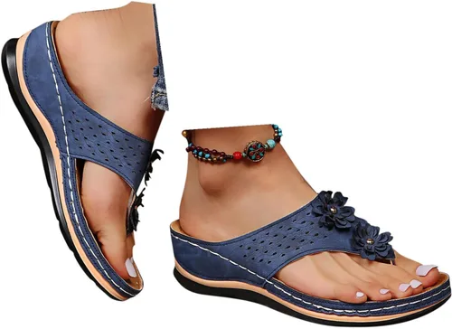 Miniatura 17 de Chanclas para mujer 2026, soporte de arco de flores, sandalias ortopédicas sin cordones con puntera abierta, bucle ajustable, sandalias de cuña