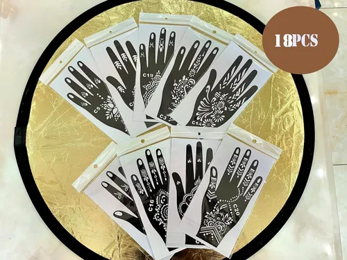 Miniatura 2 de 18 hojas de plantillas de henna para manos - plantillas temporales de tatuaje indias y árabes para arte en manos y cuerpo