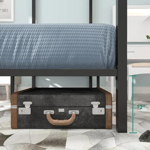 Miniatura 3 de YITAHOME Marco de cama de metal con dosel de cuatro pósteres, plataforma de cama de 14 pulgadas con cabecera incorporada, soporte de colchón