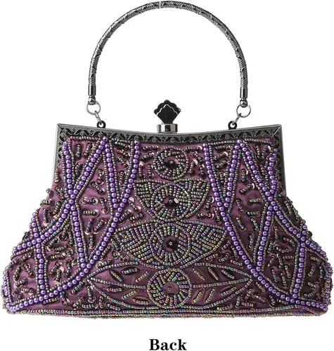 Miniatura 2 de DA BODAN Bolso de noche para mujer estilo vintage con cuentas y lentejuelas y perlas bolso de hombro para boda novia fiesta de graduación