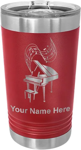 Miniatura 18 de LaserGram Vaso de pinta aislado al vacío de 16 onzas, piano de cola, grabado personalizado incluido (negro)