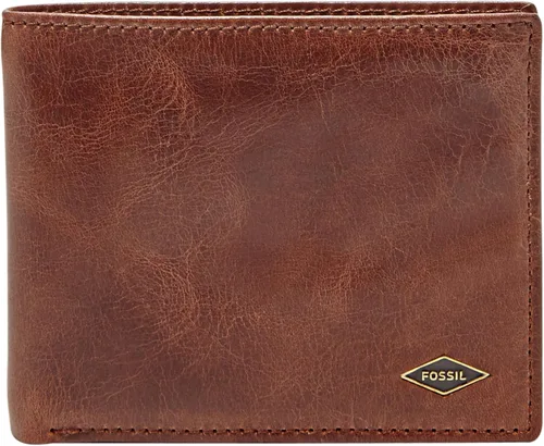 Fossil Ryan - Cartera plegable de piel con bloqueo RFID y ventana de identificación abatible para hombre