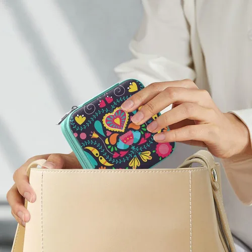 Miniatura 7 de Tatenale Joyero de viaje, pequeño organizador de joyas, almacenamiento para anillos, aretes, collar, niñas, mujeres, hombres, floral, negro
