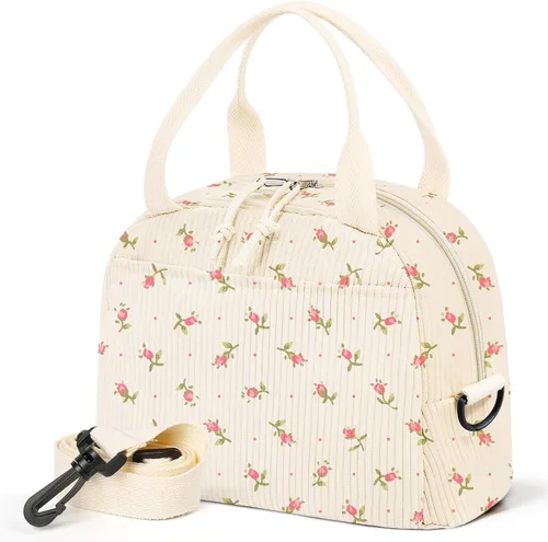 Miniatura 13 de WOBAGMEN Lonchera para Mujer, Bolsa de Almuerzo Linda de Cordura Aislada con Correa para Mujeres Adultas para Trabajo y Picnic (beige)