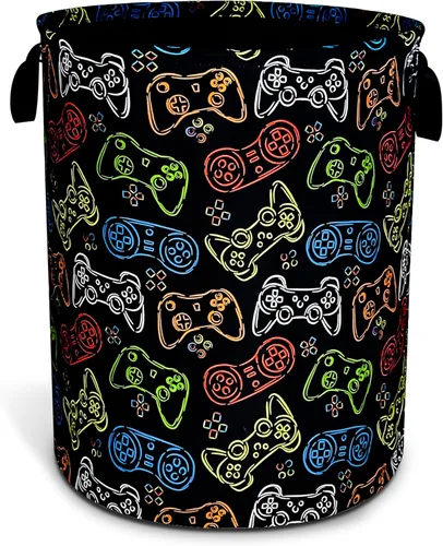 Cesta de lavandería para máquina de juegos a color, divertida, plegable, impermeable, de tela Oxford, cesta de almacenamiento de ropa, organizador