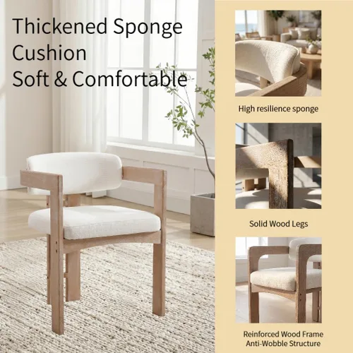Miniatura 3 de Juego de 4 sillas de comedor modernas de barril, sillas de comedor tapizadas con respaldo curvado y patas de madera, sillas laterales de lino