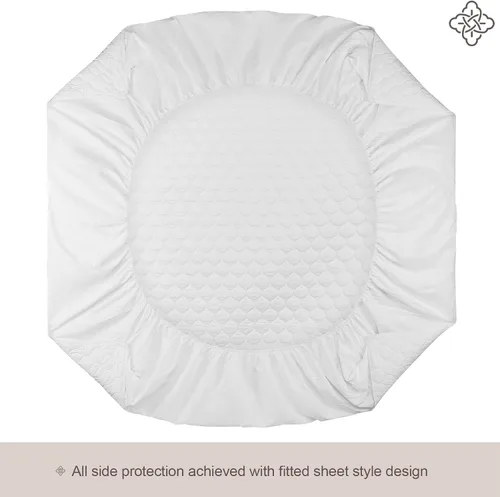 Miniatura 3 de Bioweaves Funda de Colchón de Algodón 100% Orgánico, Certificado GOTS, Cubrecolchón Acolchado Refrescante Ajustable de 300 GSM y Protector con Blanco