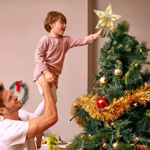 Miniatura 3 de Brizled Estrella para Copa del Árbol de Navidad de 9.5", Copa Plateada con Purpurina, Adorno 3D para Árbol de Navidad con 10 Luces, Certificado UL