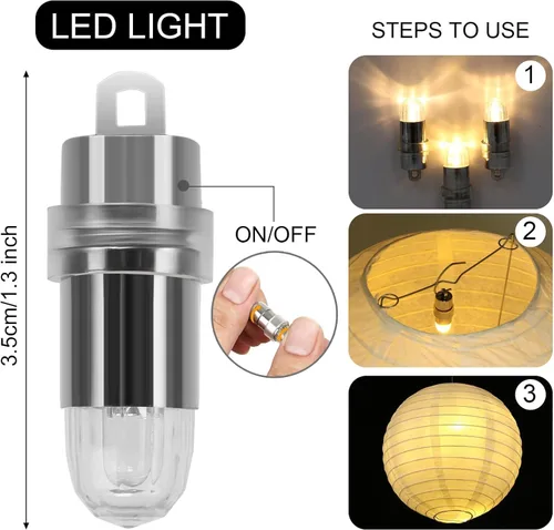 Miniatura 4 de 30 luces LED de fiesta con pilas, iluminación de temporada para globos, linternas de papel, impermeables, color blanco cálido